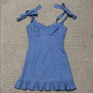 Reformation Desiree Linen Minidress in Cornflower Blue